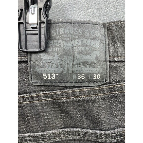 Levi's 513 Denim Jeans Men's Slim Straight Distressed Zip Black Size 36X30 - Picture 3 of 16